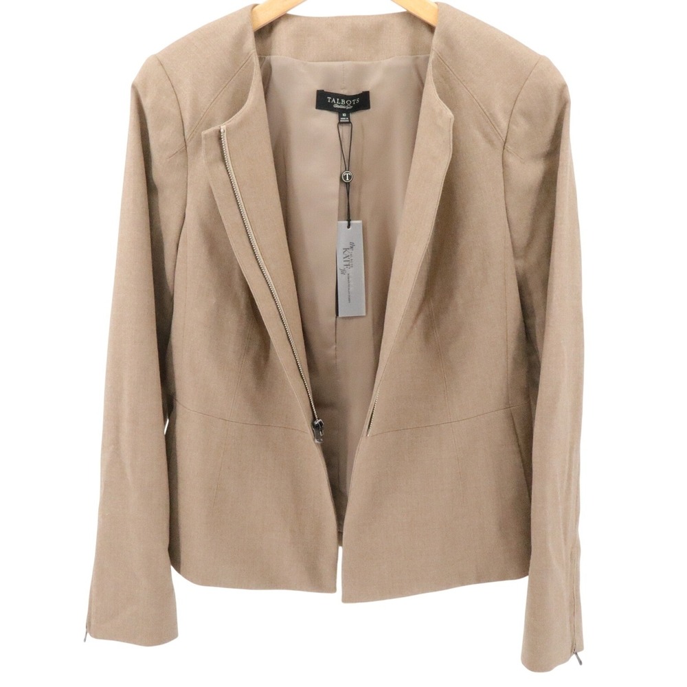 NWT Talbots Kate Fit Wool Blend Collarless Blazer Camel Tan Size 10 - Picture 2 of 8